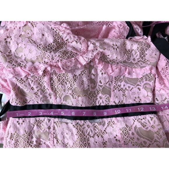 For Love and Lemons Iris Dress Lace Sleeveless Tiered Ruffle Hi Lo Hem Pink XXS - Picture 14 of 15